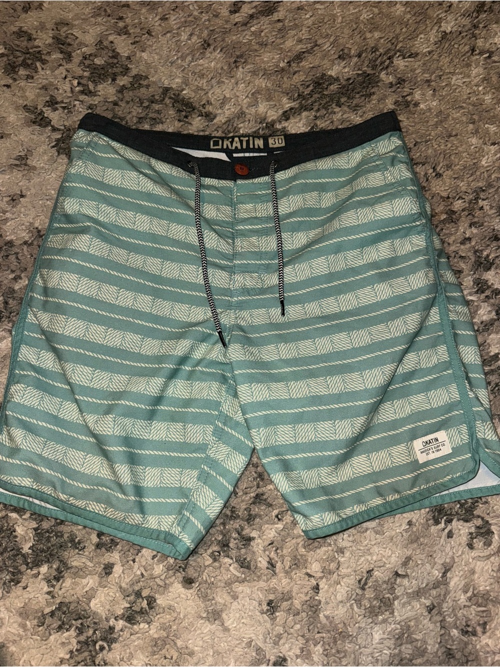 Katin Teal and White Striped Board Shorts men’s 30 waist